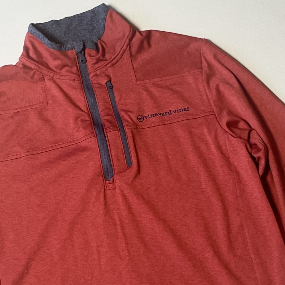 Vineyard Vines On The Go Shep Shirt Sz S Heather Red & Gray 1/4 Zip Pullover Top
